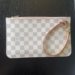 LOUIS VUITTON Damier Azur Neverfull MM GM Pochette Rose Ballerine